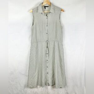 OBAKKI Luxury 100% Silk Sleeveless Stripe Midi Shirt Dress Size 4 Lightweight